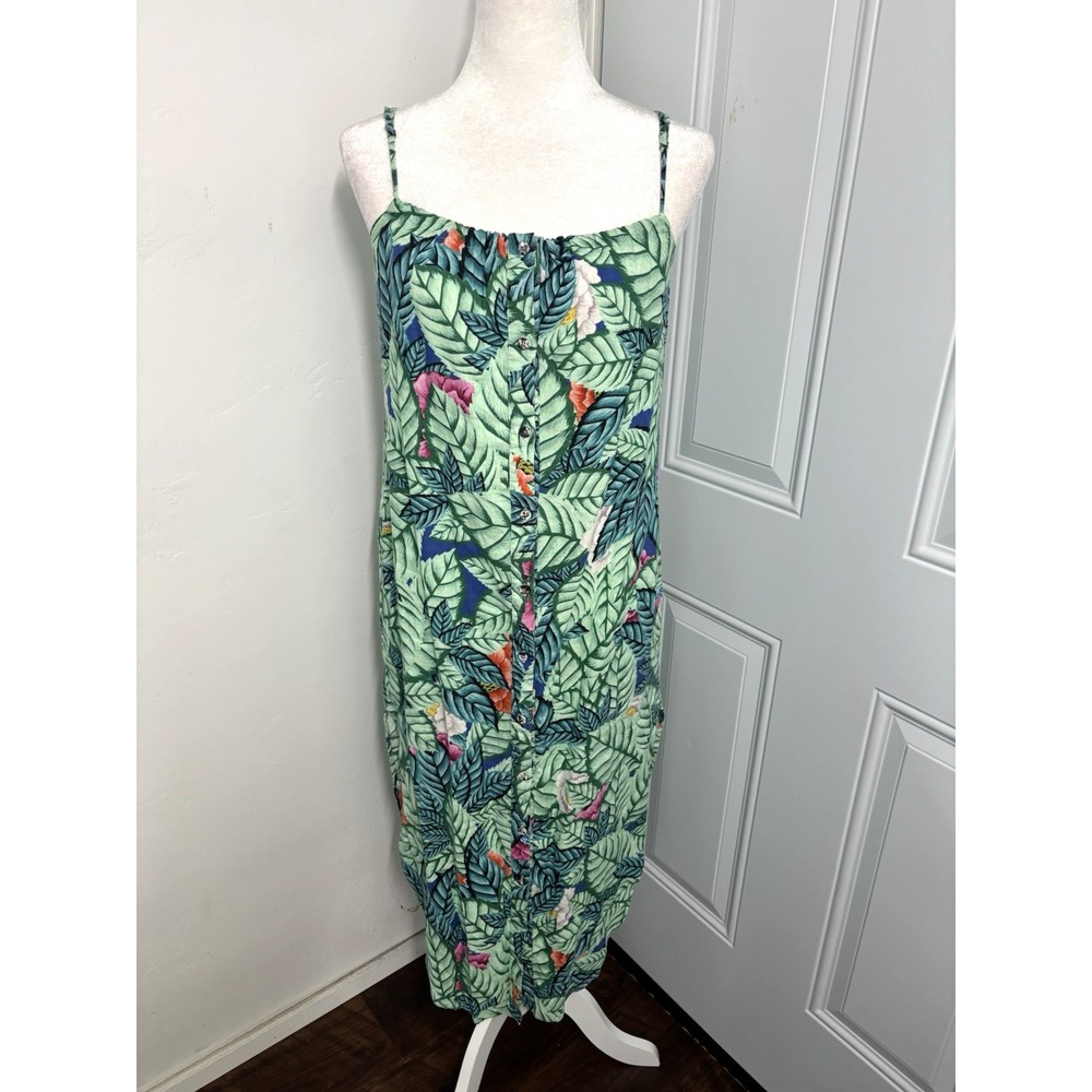 Mara Hoffman Dress Womens Small Green Jungle‎ Leaf Print Linen Cover Up Beach